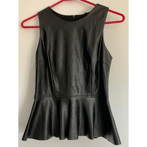 Faux Leather Black Sleeveless Peplum Top